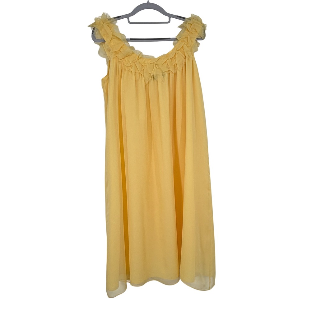 Carol Hannah Silk Chiffon Ruffle‎ Dress Yellow Size 8 Sleeveless Lined Wedding